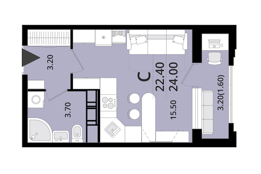 Квартира студия 24 м², 8/13 эт., ЖК «Тайм Сквер»